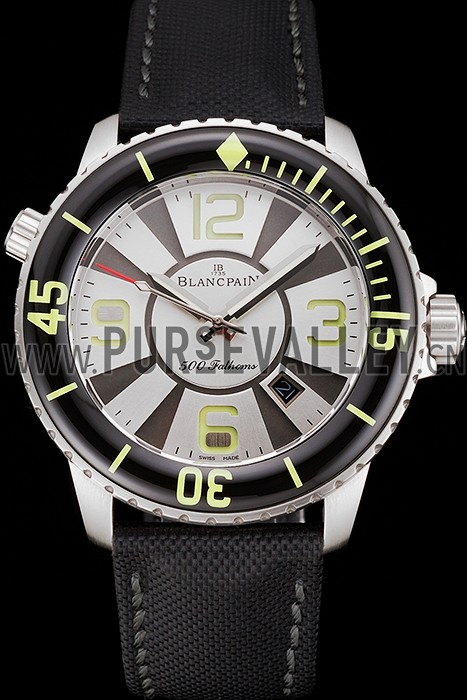 Swiss Blancpain 500 Fathoms Silver Dial Stainless Steel Case Black Canvas Strap