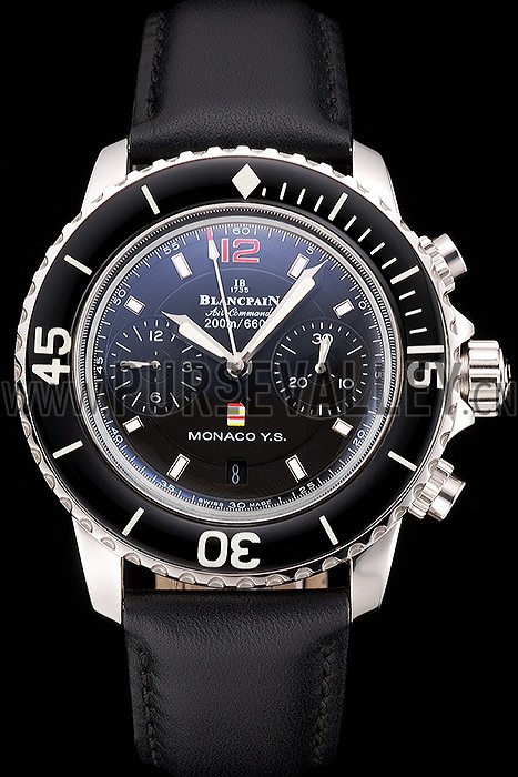 Swiss Blancpain Air Command Monaco YS Black Dial Stainless Steel Case Black Leather Strap