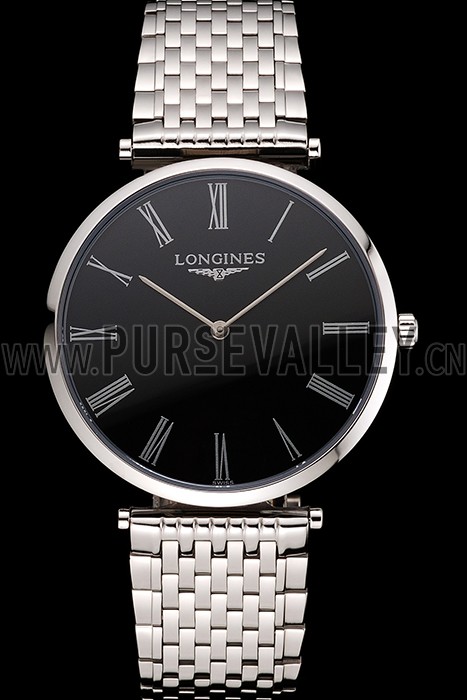 Swiss Longines Grande Classique Black Dial Roman Numerals Stainless Steel Case And Bracelet