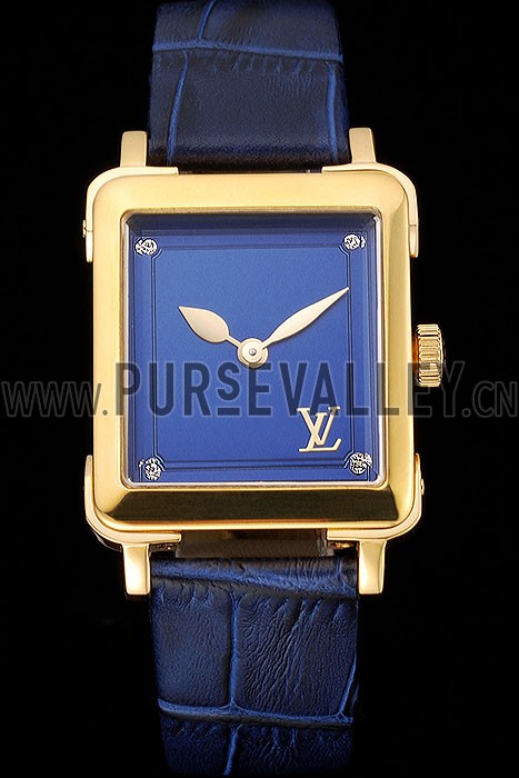 Louis Vuitton Emprise Blue Dial Gold Case Blue Leather Strap 622788