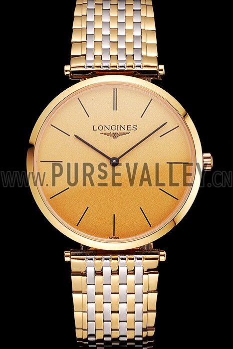 Swiss Longines Grande Classique Gold Dial Gold Case Two Tone Bracelet