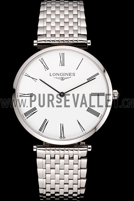 Swiss Longines Grande Classique White Dial Roman Numerals Stainless Steel Case And Bracelet