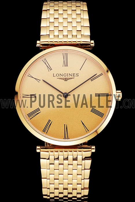 Swiss Longines Grande Classique Gold Dial Roman Numerals Gold Case And Bracelet