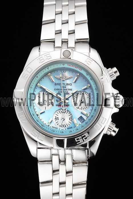 Breitling Chronomat Quartz Light Blue Dial Stainless Steel Case And Bracelet