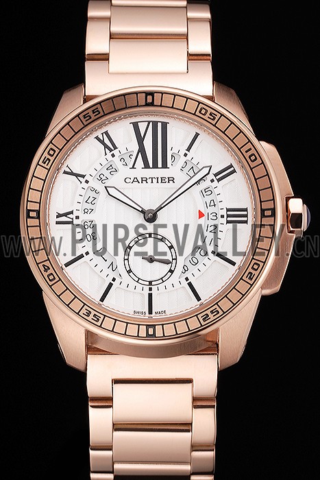 Cartier Calibre De Cartier Small Seconds White Dial Rose Gold Case And Bracelet