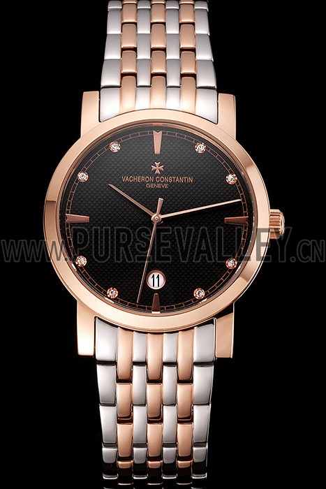 Vacheron Constantin Fine Black Dial Rose Gold Case Two Tone Bracelet