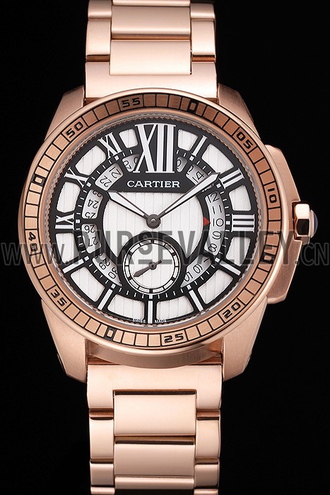 Cartier Calibre De Cartier Small Seconds Black And White Dial Rose Gold Case And Bracelet