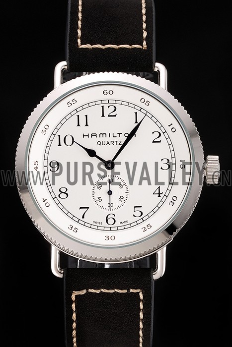 Hamilton Navy Pioneer Small Second White Dial Stainless Steel Case Black Leather Strap