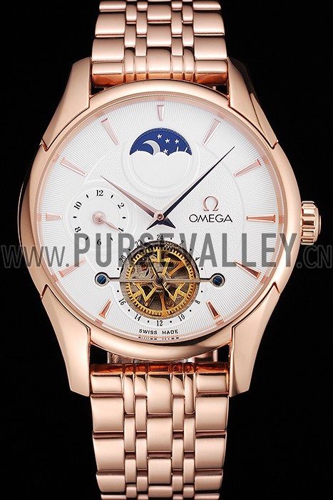 Omega De Ville Moonphase Tourbillon White Dial Rose Gold Case And Bracelet