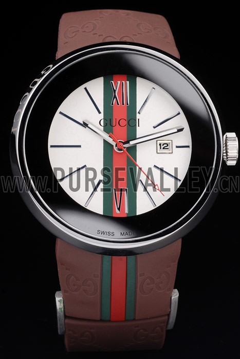 Gucci Brown Rubber Band White Round Dial 2165-296