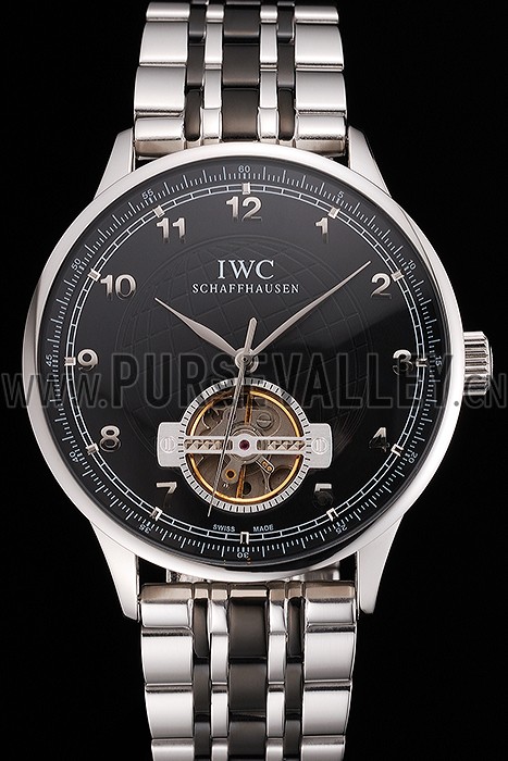 IWC Portugieser Tourbillon Black Dial Stainless Steel Case Two Tone Black Steel Bracelet
