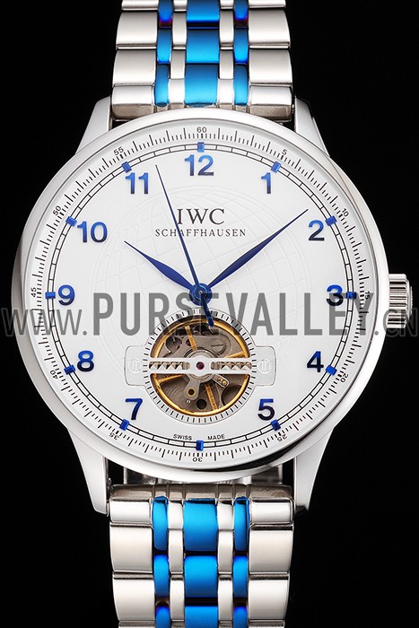 IWC Portugieser Tourbillon White Dial Blue Numerals Stainless Steel Case Two Tone Blue Steel Numerals