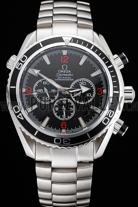 Swiss Omega Seamaster Chronograph Black Dial Black Bezel Stainless Steel Case And Bracelet
