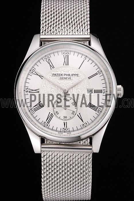 Patek Philippe Calatrava Small Seconds Silver Engraved Dial Stainless Steel Case And Bracelet
