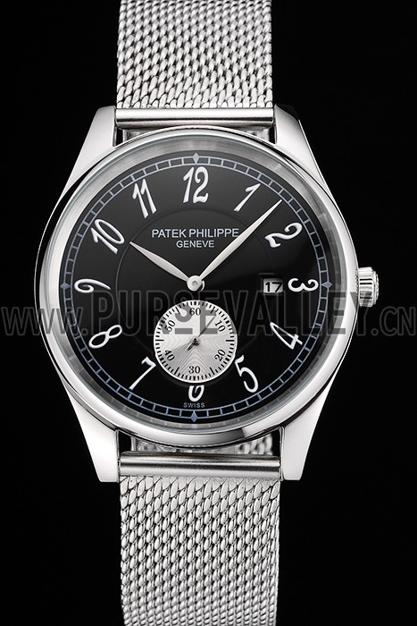 Patek Philippe Calatrava Small Seconds Black Dial Stainless Steel Case And Bracelet