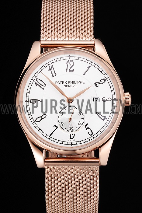 Patek Philippe Calatrava Small Seconds White Dial Rose Gold Case And Bracelet