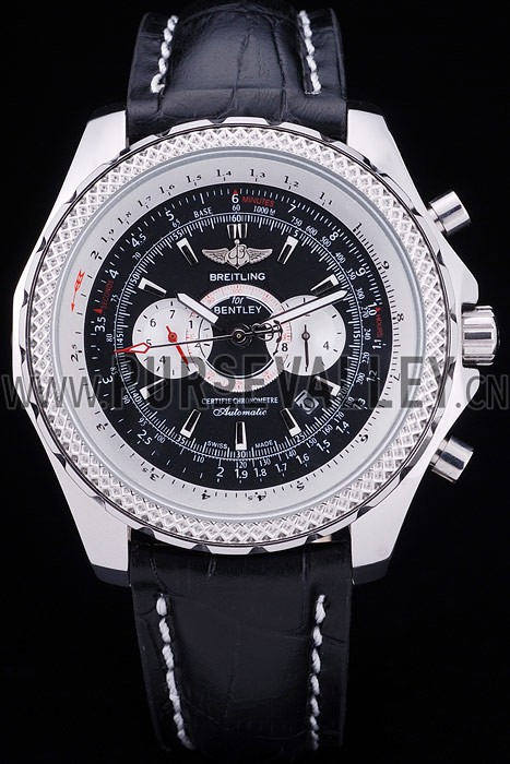 Breitling Bentley Chronograph Black Dial Black Leather Strap