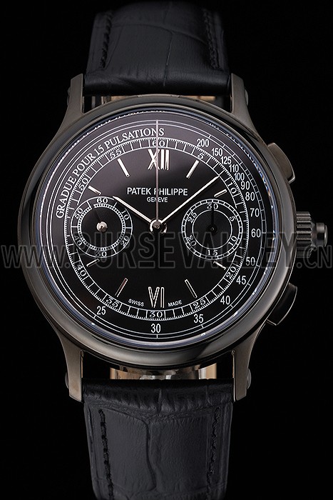 Swiss Patek Philippe 5170J Chronograph Black Dial Black Case Black Leather Strap