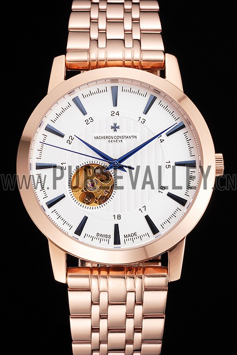 Vacheron Constantin Tourbillon White Dial Blue Numerals Rose Gold Case And Bracelet