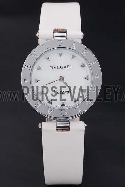 Bvlgari B.ZERO1 25mm White Dial Stainless Steel Case And Bezel White Leather Bracelet