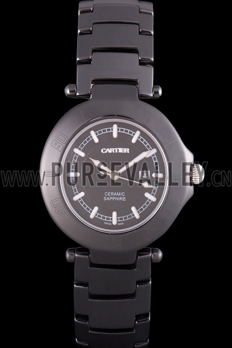 Cartier Pasha 34mm Black Dial Black Ceramic Case Rubber Bracelet