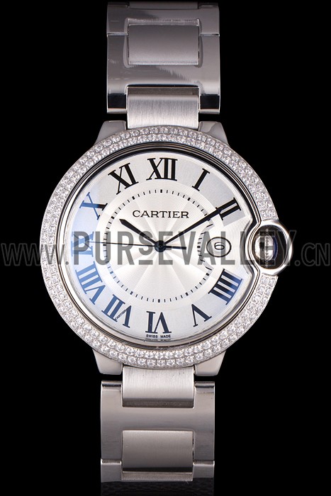 Cartier Ballon Bleu 44mm White Dial Diamonds Stainless Steel Case And Bracelet