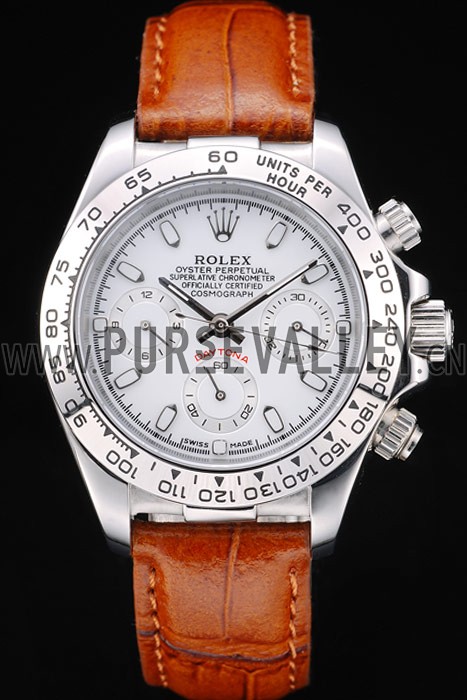 Rolex Daytona Lady Stainless Steel Case White Dial Brown Leather Strap Tachymeter