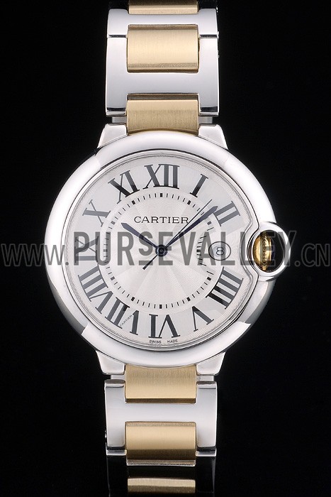 Cartier Ballon Bleu 42mm White Dial Stainless Steel Case Two Tone Gold Bracelet