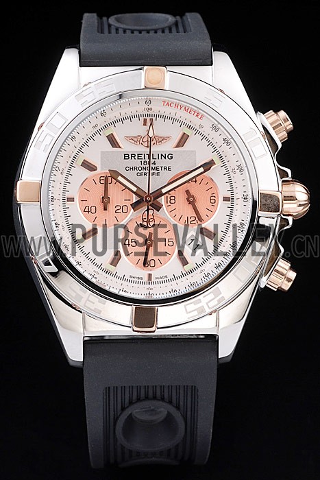 Breitling Chronomat Rose-Gold Highlight Ribbed Black Rubber Strap White Dial