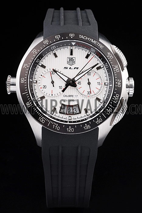 Tag Heuer Swiss SLR Tachymeter Bezel Black Rubber Strap White Dial