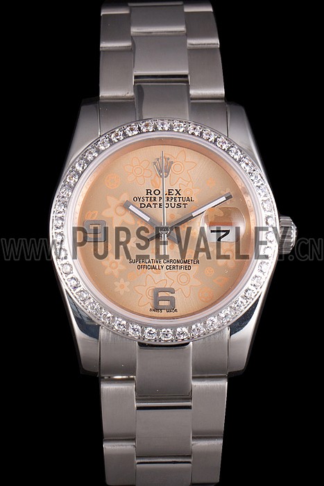 Rolex Datejust Polished Stainless Steel Orange Flowers Dial Diamond Plated
