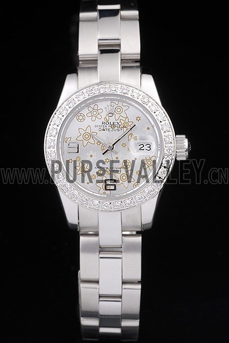 Rolex Datejust Polished Stainless Steel Silver Flowers Dial Diamond Plated 98082