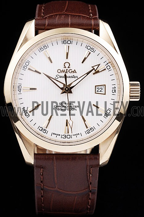 Omega Swiss Seamaster Aqua Terra Brown Strap White Striped Dial
