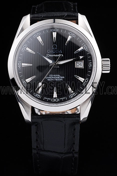 Omega Swiss Seamaster Railmaster Black Strap Black Striped Dial