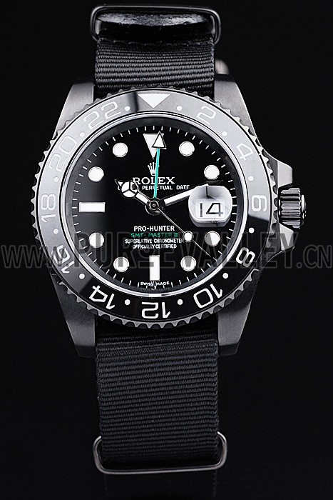 Rolex Swiss GMT Master II Pro-Hunter Black Fabric Strap Black Dial