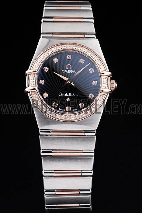 Omega Swiss Constellation Jewelry Diamond Case Radial Emblem Black Dial 98113