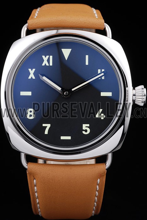 Panerai Radiomir Polished Stainless Steel Case Black Dial Brown Leather Strap 98160