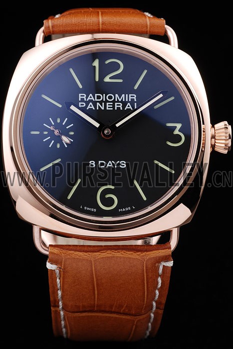 Panerai Radiomir Rose Gold Case Black Dial Brown Leather Strap 98136