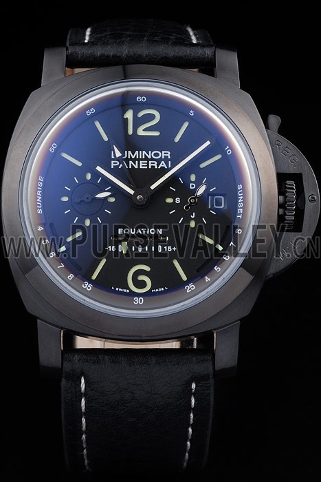 Panerai Luminor Black Ionized Stainless Steel Case Black Dial Black Leather Strap 98162