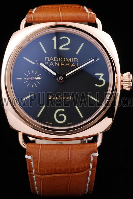 Panerai Radiomir Rose Gold Case Black Dial Brown Leather Strap 98137