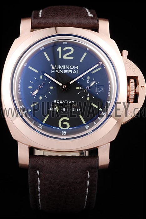 Panerai Luminor Rose Gold Case Black Dial Dark Brown Leather Strap