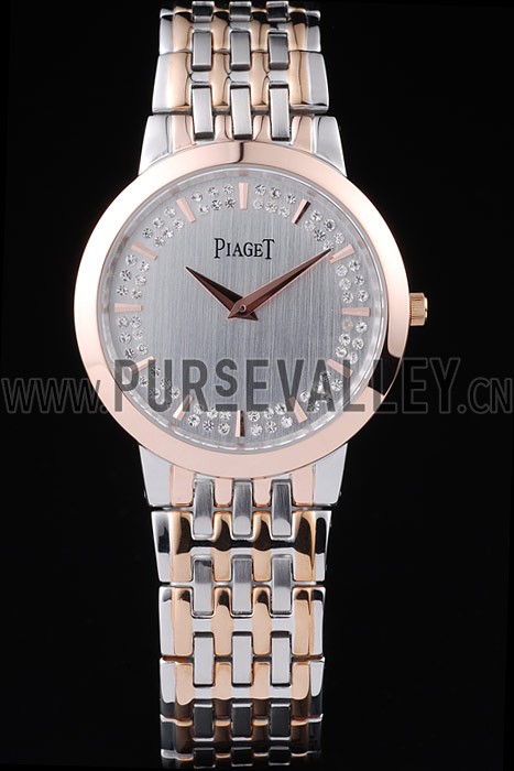 Piaget Traditional Rose Gold Case Double Studded Minute Markers Silver Dial