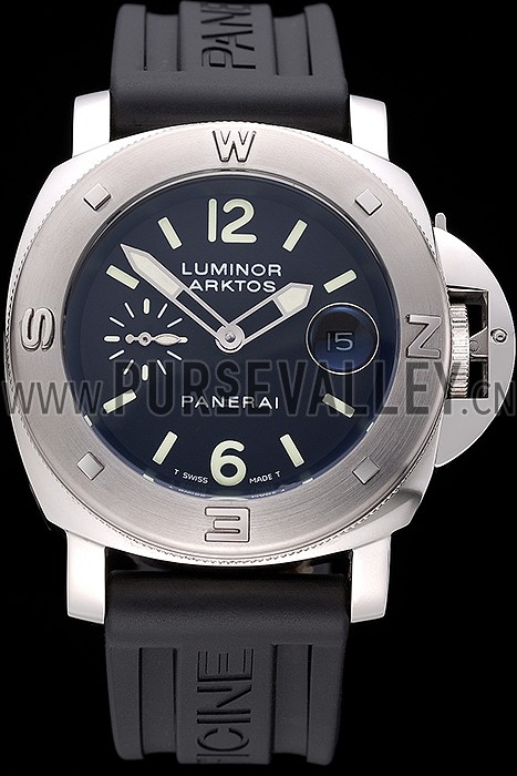 Panerai Luminor Brushed Stainless Steel Case Black Dial Black Rubber Strap 98165