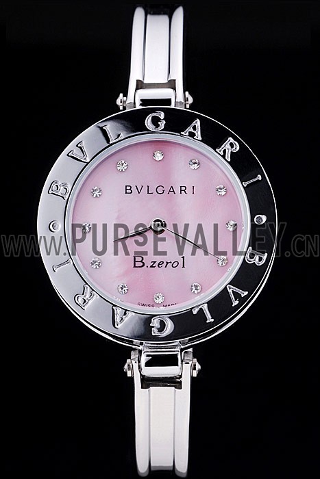 Bvlgari B.ZERO1 30mm Pink Dial Stainless Steel Case Black Bezel Steel Bracelet