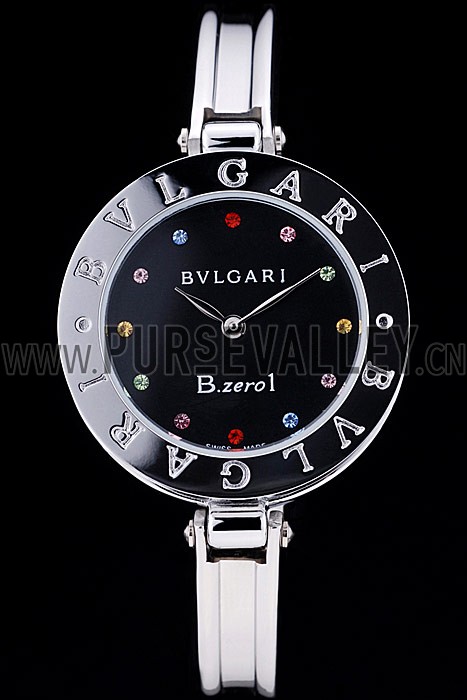 Bvlgari B.ZERO1 30mm Black Dial With Jewels Steel Case Black Bezel Steel Bracelet