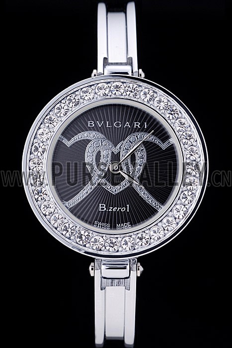 Bvlgari B.ZERO1 30mm Black Dial With Model Steel Case With Diamonds Steel Bracelet