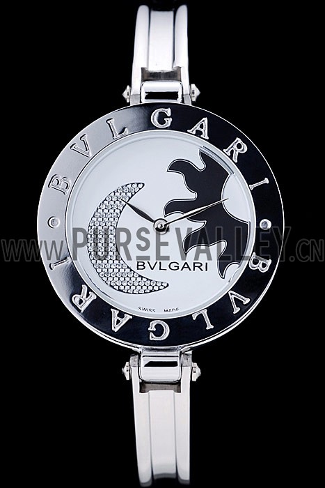 Bvlgari B.ZERO1 30mm White Sun And Moon Dial Steel Case Black Bezel Steel Bracelet