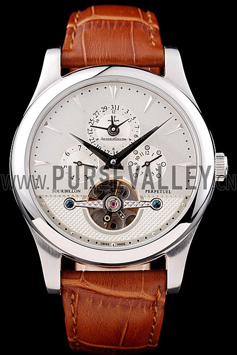 Jaeger Le Coultre Master Control Tourbillon White Dial Brown Leather Strap