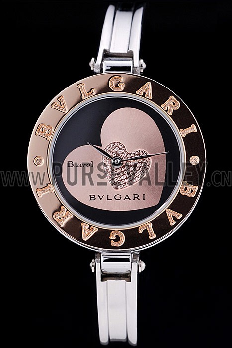 Bvlgari B.ZERO1 30mm Black Heart Dial Steel Case Brown Bezel Steel Bracelet