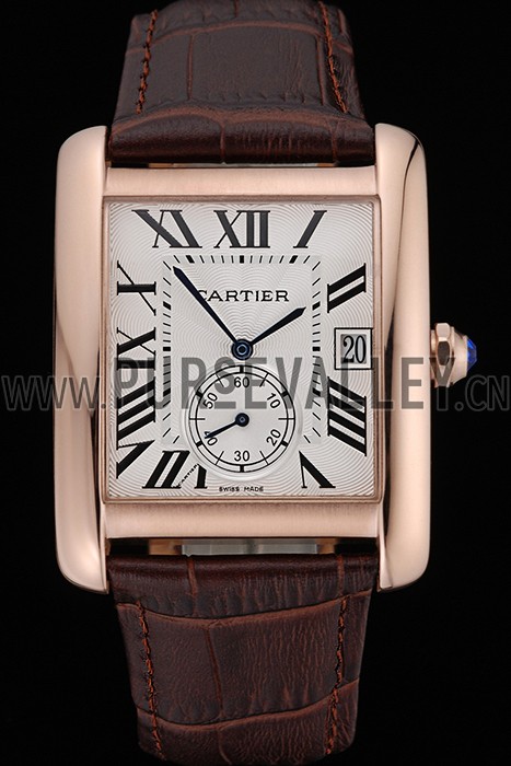 Cartier Tank MC White Dial Gold Case Brown Leather Strap 622578
